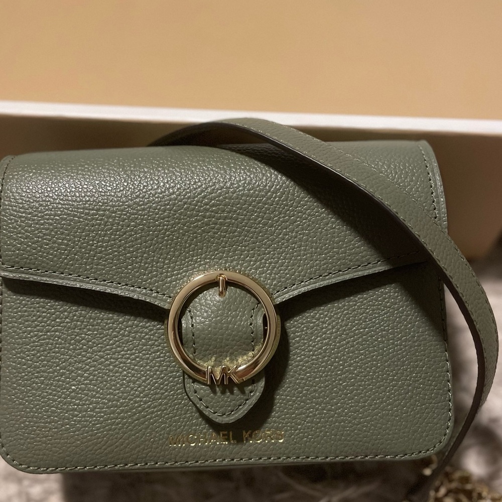 Michael Kors Olive Crossbody Bag with Gold Accents